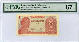 Indonesia 1 Rupiah 1968 P 102 Gem Unc Pmg 67 Epq High