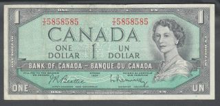 1954 Bank Of Canada 1 Dollar Bank Note 2 Digit Radar Number
