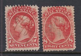 Canada 1865 Fb24 - 5 7c & 8c Victoria Bill Stamps Cat $95