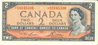 Bank Of Canada 1954 $2 Two Dollars Replacement Note K/g Prefix Au