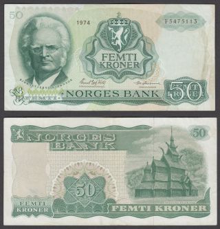 Norway 50 Kroner 1974 (vf) Banknote Km 37c Bjornson