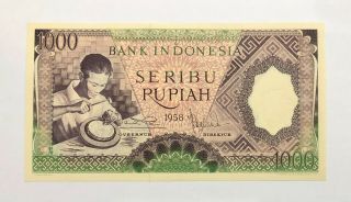 Indonesia - 1000 Rupiah - 1958 - Pick 62 - Serial Number Nsg 07216,  Unc.
