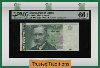 Tt Pk 84 2002 Estonia Bank Of Estonia 25 Krooni Pmg 66 Epq Gem Uncirculated
