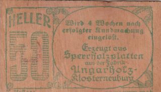 50 HELLER EF WOODEN BANKNOTE FROM GERMANY/HADERSFELD 1920 UNIQUE PRINTED ON WOOD 2