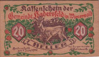 20 Heller Ef Wooden Banknote From Germany/hadersfeld 1920 Unique Printed On Wood