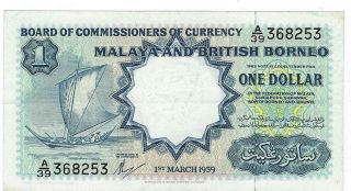 Malaya And British Borneo P - 8 1 Dollar 1959 Vf