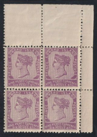 Prince Edward Island Sg 20 Scott 8 F/vf Mnh 1863 9d Violet Margin Block Scv $560