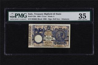 1904 Italy Treasury Biglietti Di Stato 5 Lire Pick 23b Pmg 35 Choice Very Fine