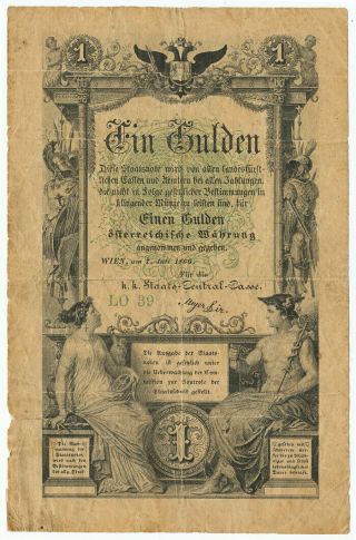Austria,  Österreich - 1 Gulden 7.  7.  1866.  Pa150.  (a031)