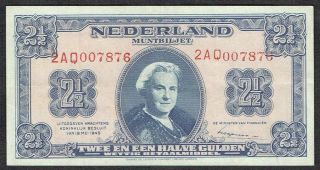 Netherlands 2½ Gulden 1945 Muntbiljet Queen Wilhelmina Tdlr P71