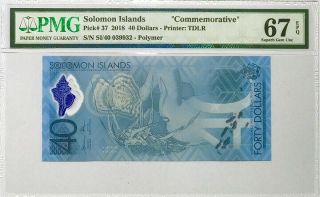 Solomon Islands 40 Dollars Nd 2018 Polymer P 37 Gem Unc Pmg 67 Epq
