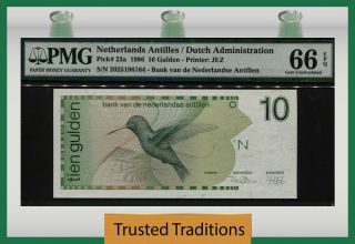 Tt Pk 23a 1986 Netherlands Antilles 10 Gulden " Bird " Pmg 66 Epq Gem Unc