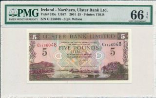 Ulster Bank Ltd.  Ireland - Northern 5 Pounds 2001 Pmg 66epq