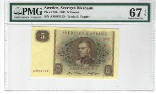 P - 50b 1963 5 Kronor,  Sweden,  Sveriges Riksbank Pmg 67epq Gem