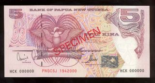 Banknote Papua Guinea 2000 5 Kina Specimen Commemorative Cat $150 Unc -