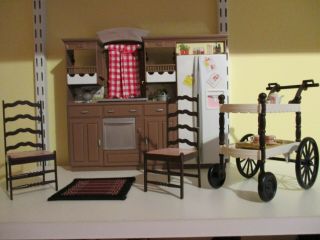 Barbie Diorama - Kitchen,  Cart,  Chairs,  Tea Set 1:6 Scale