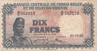 10 Francs Fine Banknote From Congo Belge Et Ruanda - Urundi 1958 Pick - 30