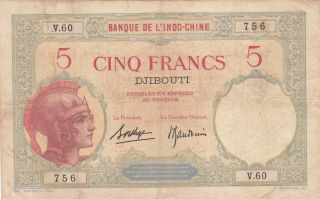 5 Francs Fine Banknote From French Djibouti 1928 Pick - 6