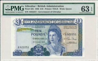 Government Of Gibraltar 10 Pounds 1986 Prefix A S/no X222xx Pmg 63epq