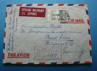 1954 Saskatoon Sask Special Delivery Registered Cover To Germany Franked $ Totem