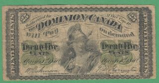 1870 Dominion Of Canada 25 Cents Note - Plain - Vg
