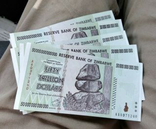(5) 2008 Zimbabwe 50 Trillion Dollar Notes Aa Gem Uncirculated Bills Crisp