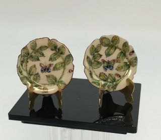 Dollhouse Miniature Artisan Signed Le Chateau Interiors Pair Butterfly Plates