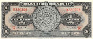 México 1 Peso 10.  2.  1954 Series Ec Prefix K Circulated Banknote Me13
