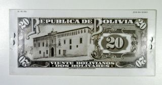 Banco Central de Bolivia Face,  Back Bromide Photo Proof 20 Bolivares 1929 SBNC 2