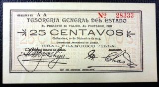 Mexico Banknote 25 Centavos,  P.  S551g Au 1913 (chihuahua)