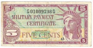 P - 43 Military Payment Certificate – Five Cents – Series 591