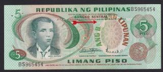 Philippine Error 5 Pesos Abl Missing Letter " Ago " In Bagong Uncirculated