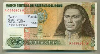 Peru Bundle 100 Notes 500 Intis 26.  06.  1987 P 134b Unc