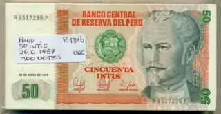 Peru Bundle 100 Notes 50 Intis 26.  06.  1987 P 131b Unc