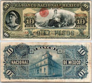 1697: M199e - Banco Nacional De Mexico 10 Pesos - Agosto 1 De 1913 - Vf