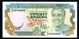 Zambia 20 Kwacha - Specimen - Banknote 1989 P32s Unc