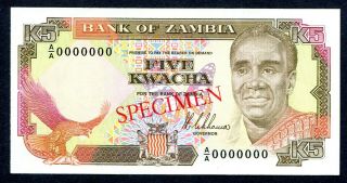 Zambia 5 Kwacha - Specimen - Banknote 1989 P30s Unc