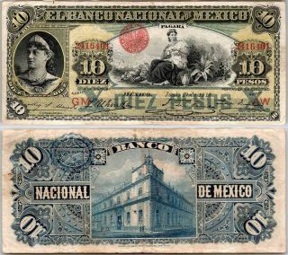 1141: M199e - Banco Nacional De Mexico 10 Pesos - Junio 1 De 1913 - Vf