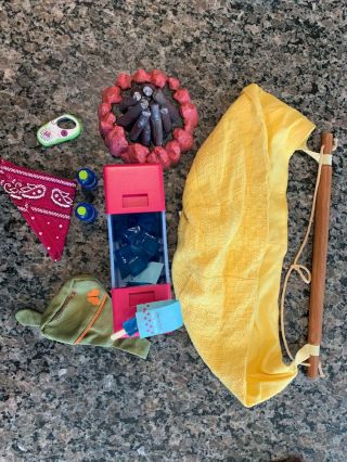 American Girl Doll Camping Accessories Such As Hammock,  Fire,  And Cooler