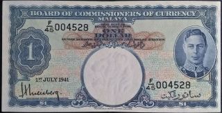 Malaya $1 Dollar Crisp Gef King George Kgvi Ww2 1941 P 11 Wwii British