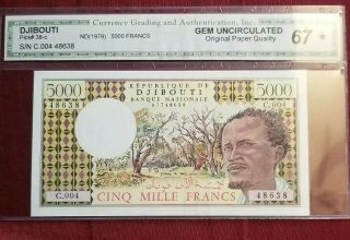French Colony Djibouti 5000 Francs Gem Unc 67 Star Note Pick 38