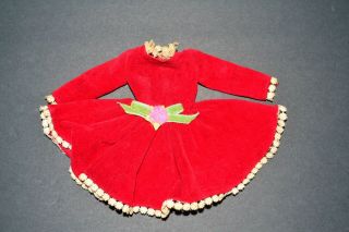 Vintage Barbie Japanese Exclusive red velvet dress with accent trim and flower 2