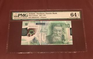Ireland Northern Danske Bank 10 Pounds Polymer 2017 Pmg 64 Unc Pick