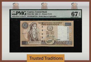 Tt Pk 60d 2004 Cyprus Central Bank 1 Pound Pmg 67 Epq Gem Only One Finer