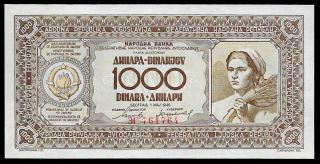 World Paper Money - Yugoslavia 1000 Dinara 1946 P67a @ Crisp Unc