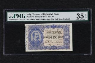 1888 Italy Treasury Biglietti Di Stato 10 Lire Pick 20f Pmg 35 Epq Choice Very