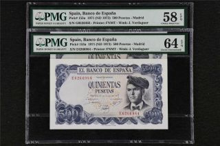 1971 Spain Banco De Espana 500 Pesetas Pick 153a Pmg 64 / 58 Epq Choice Unc 2p