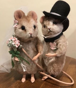 R John Wright Mohair Mice Set Bride And Groom Mib Mouse Sweet