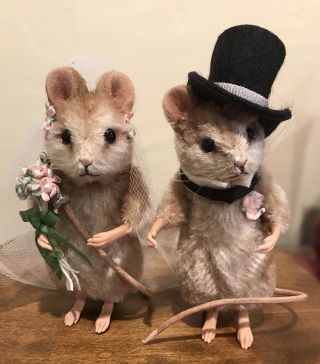 R John Wright Mohair Mice Set Bride and Groom MIB Mouse Sweet 3