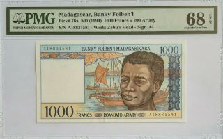 MADAGASCAR - 1000 FRANCS - 1994 - PICK 76a PMG 68 EPQ GEM UNC SCARCE GRADE 2